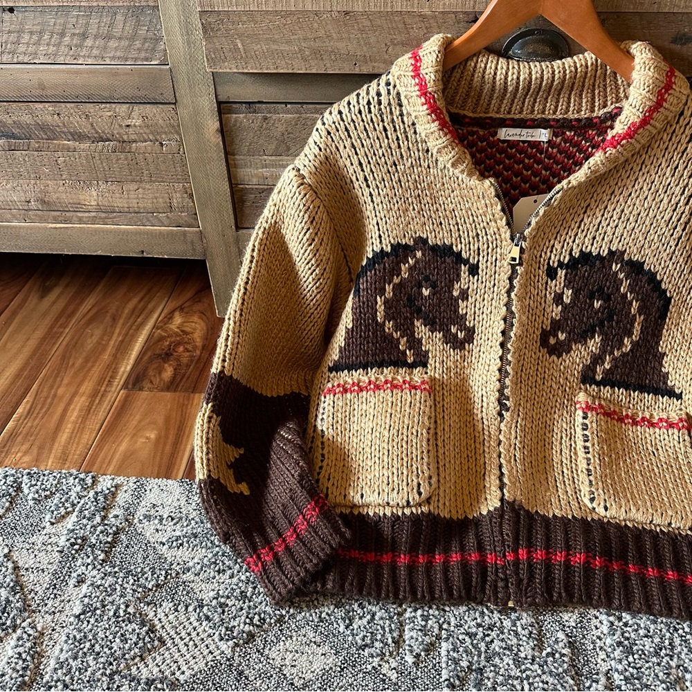 New Knitted Horse Print Cardigan Sweater Western Rodeo Montana Coat - Picture 12 of 14